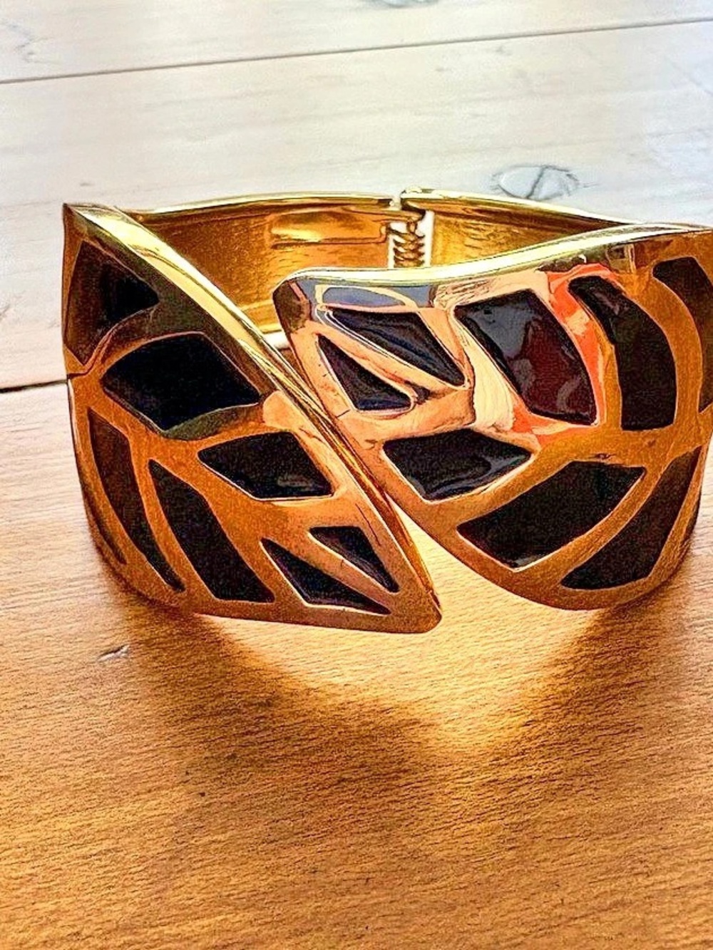 Gold & Black Leaf Cuff Bracelet
